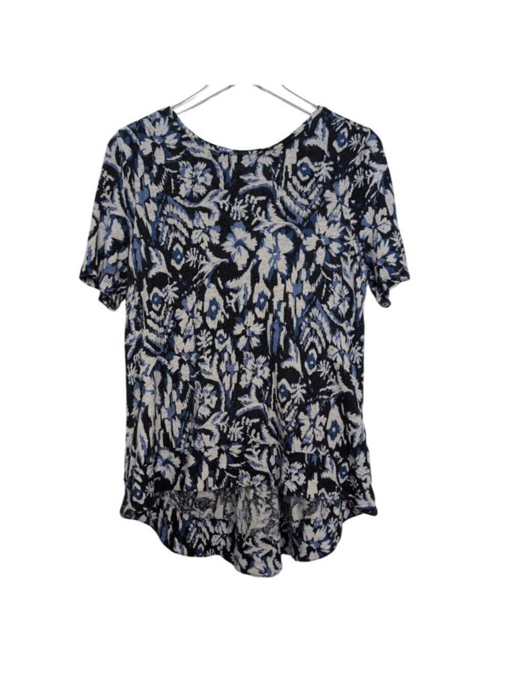 Chicos 1 Floral 100% Linen Shirt Womens Size Medium Blue Tiered Casual Lightweig